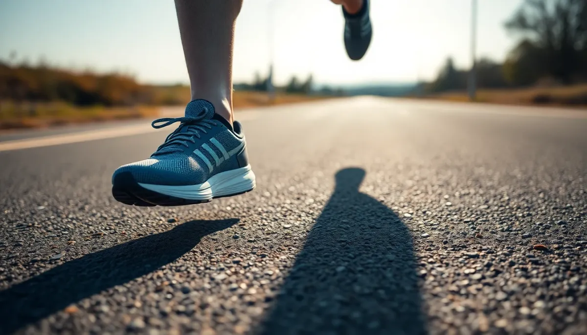 Gros plan sur la foulée d'un coureur pour illustrer les erreurs techniques à éviter au 10 km