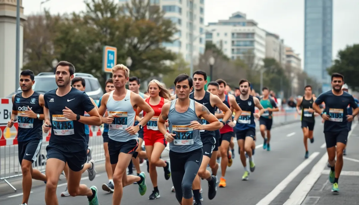 Groupe de coureurs amateurs au départ d'une course sur route de 10 km en France