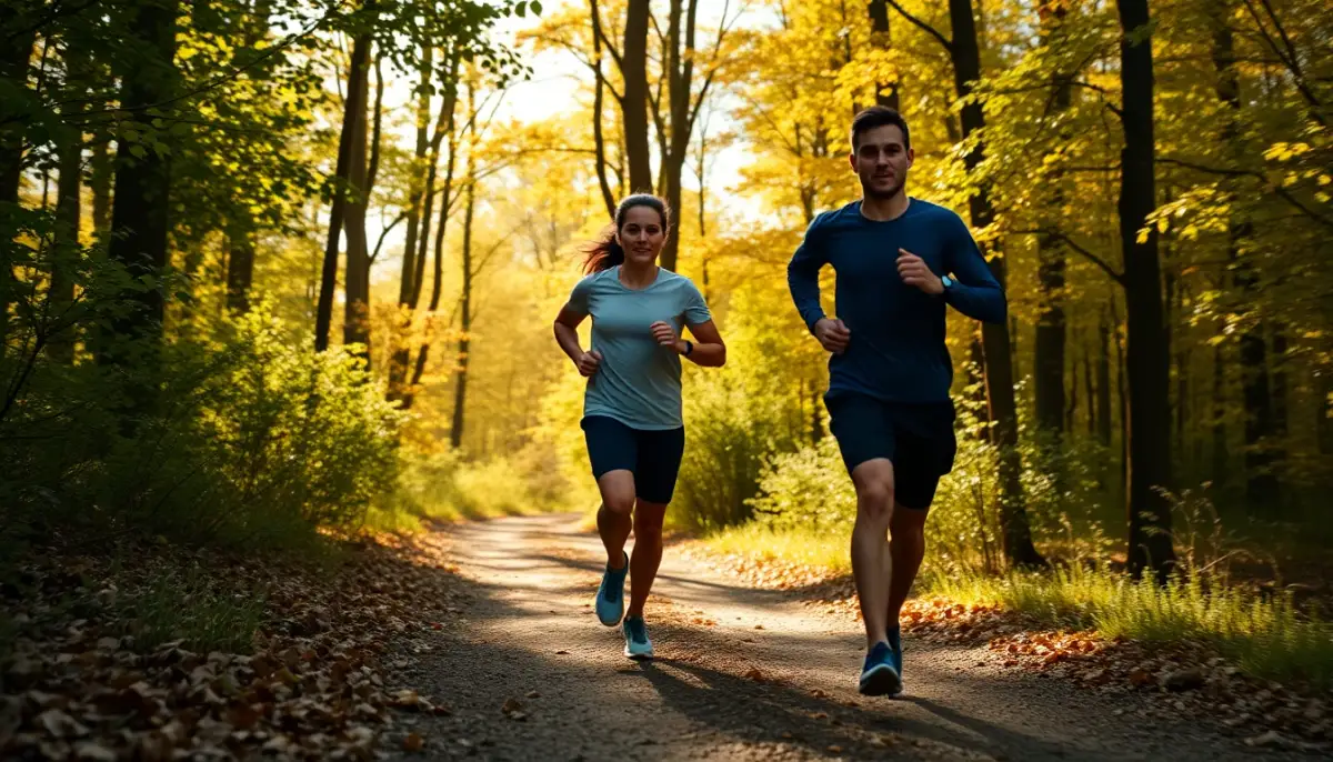 Deux coureurs de niveaux différents s'entraînant sur sentier, illustrant l'adaptation des allures selon le profil du coureur