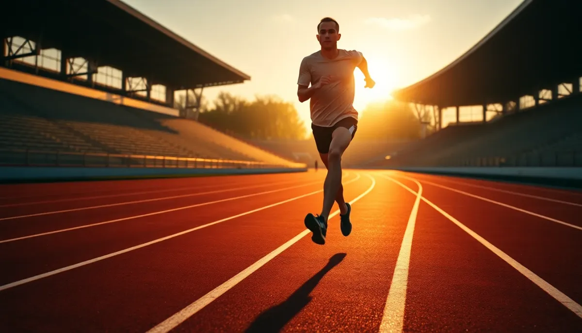 Coureur réalisant une séance d'intervalles au seuil anaérobie sur une piste d'athlétisme