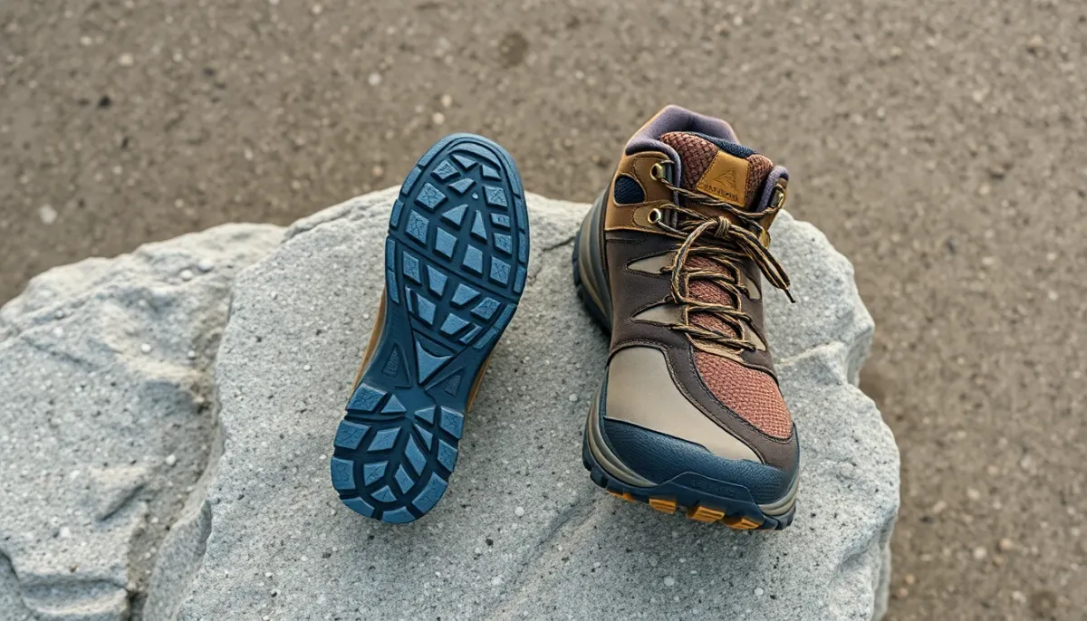 Vue de dessus comparant la semelle et la structure d'une chaussure de trail légère et d'une chaussure de randonnée robuste