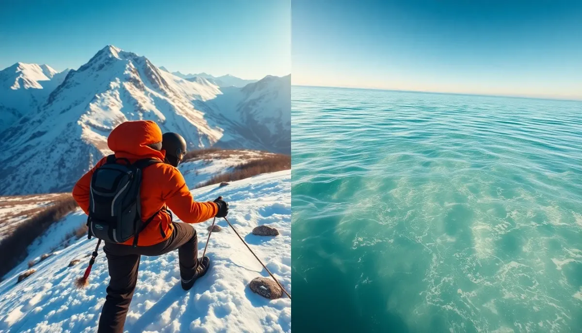 Contraste visuel entre l'entraînement hivernal en montagne et l'entraînement estival en eau