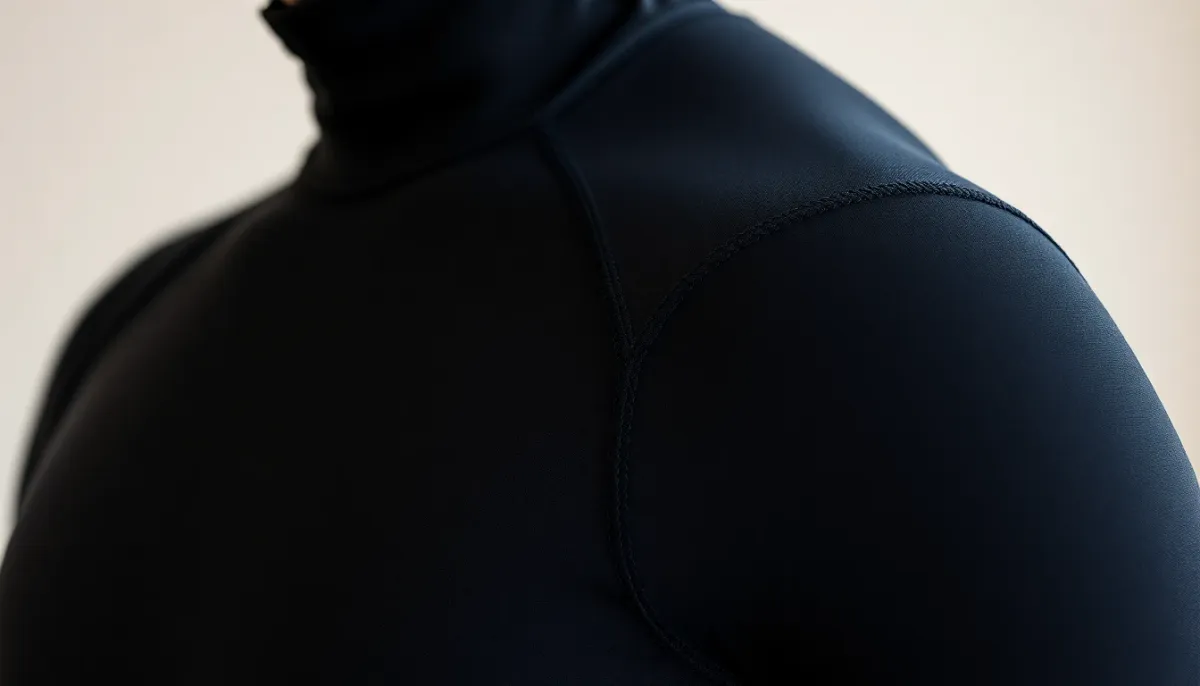 Détail des panneaux d'épaule d'une combinaison de triathlon montrant la flexibilité et la construction multi-panneaux