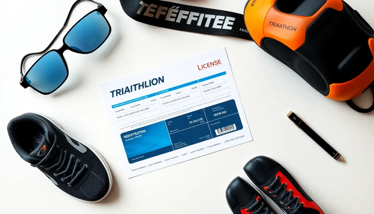 Documents d'inscription et carte de licence triathlon avec équipement sportif