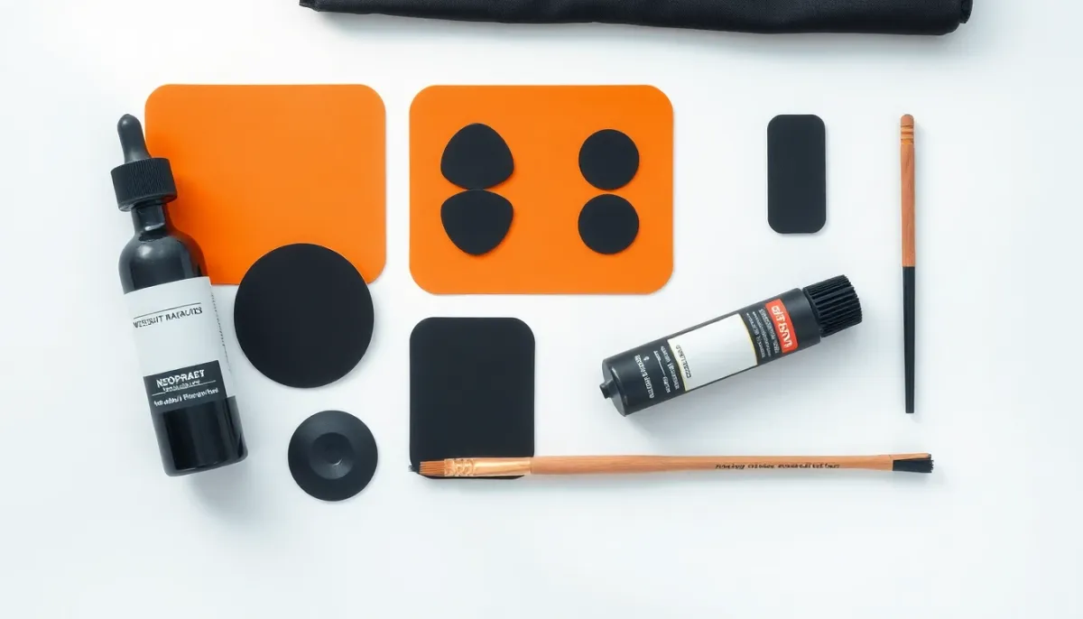 Kit de réparation complet pour combinaison de triathlon avec colle, patchs et pinceau applicateur