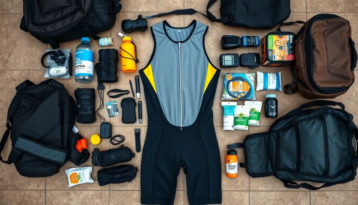 Configuration complète de transition avec trifonction, hydratation et équipement organisé par discipline