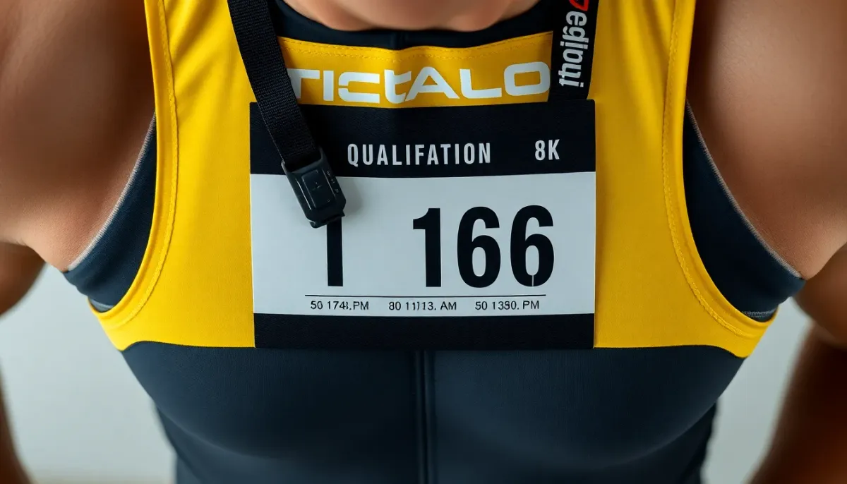 Détail du dossard de qualification d'un athlète IRONMAN avec puce de chronométrage