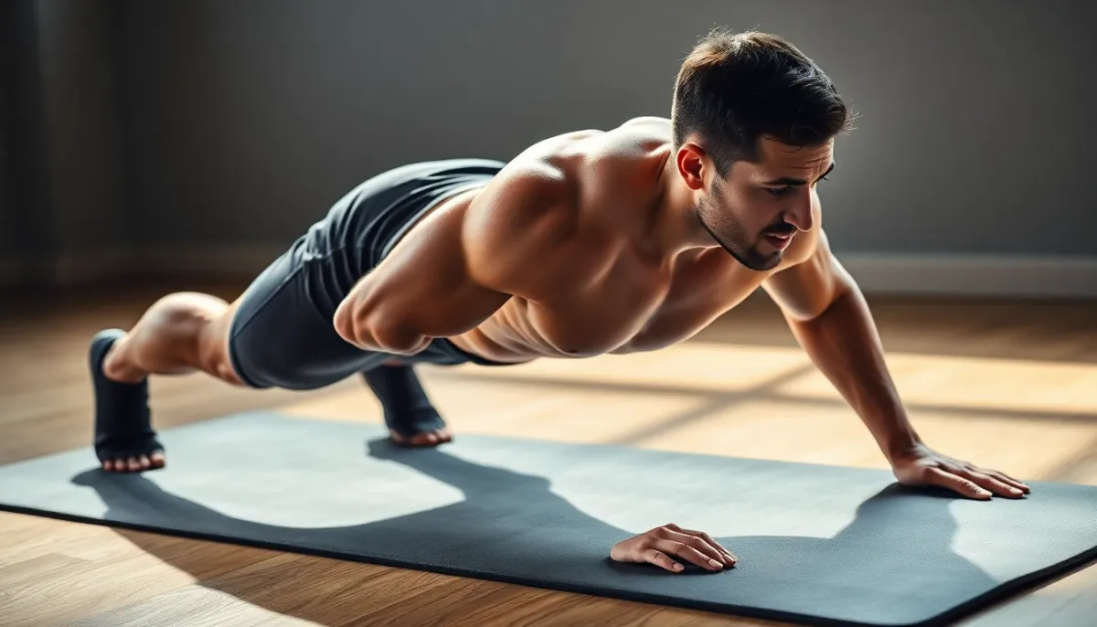 Athlète effectuant un exercice de gainage en planche avec une posture impeccable
