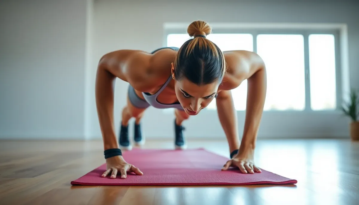 Athlète effectuant des pompes avec une technique correcte et une bonne stabilité