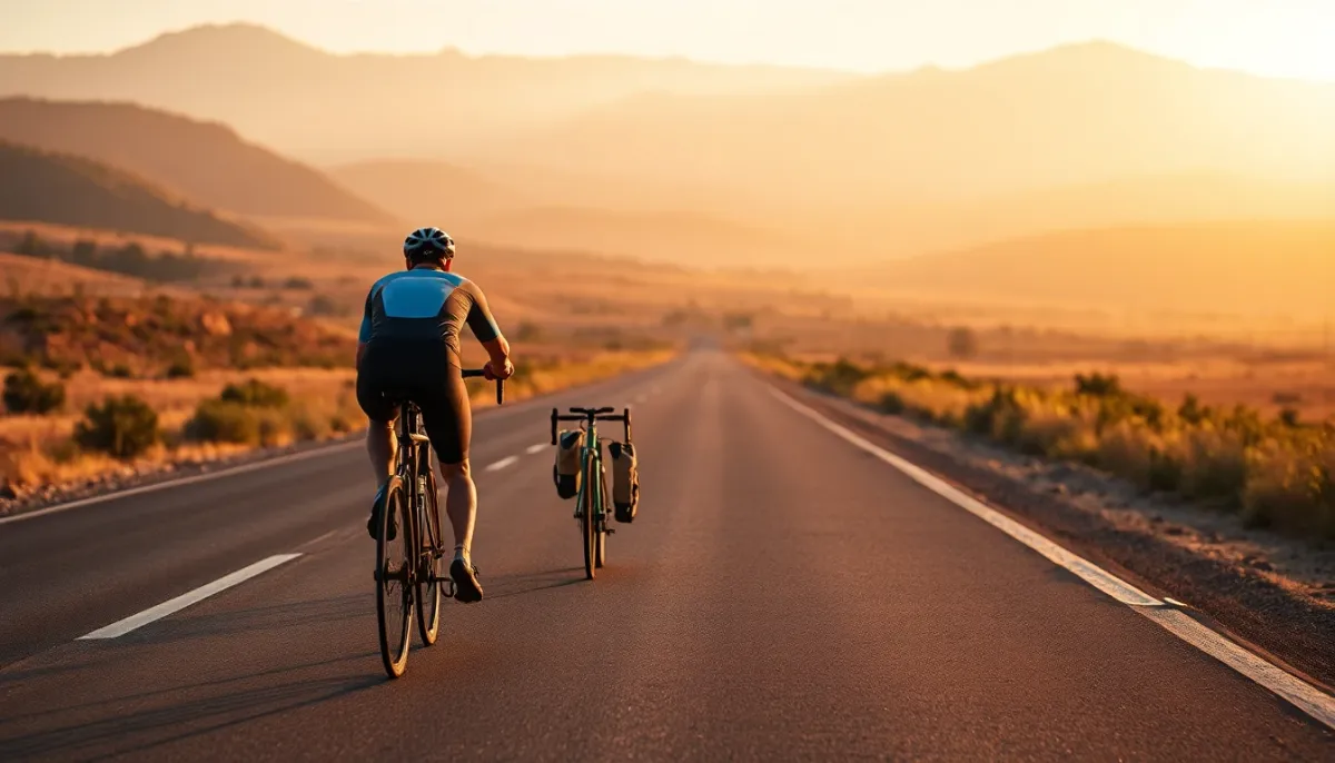 Cycliste Ironman en action sur une longue distance, illustrant l'endurance et la durée de l'effort
